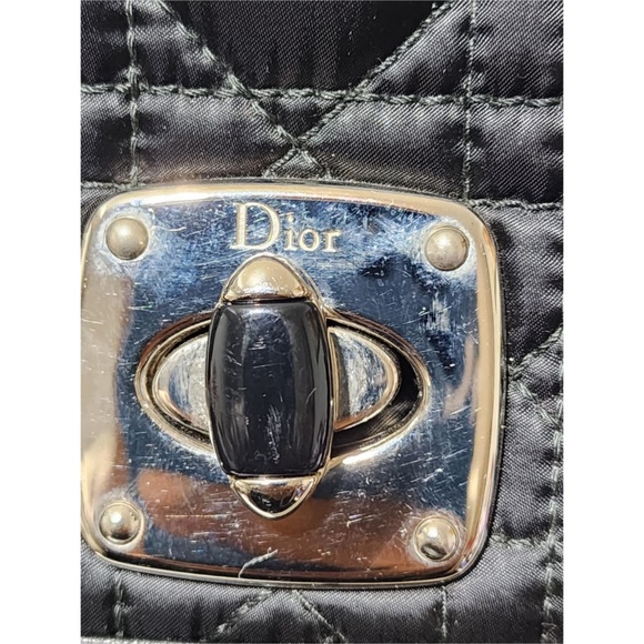 Authentic CHRISTIAN DIOR Cannage Quilted Satin Charming Lock Tote Bag Black - Picture 10 of 13